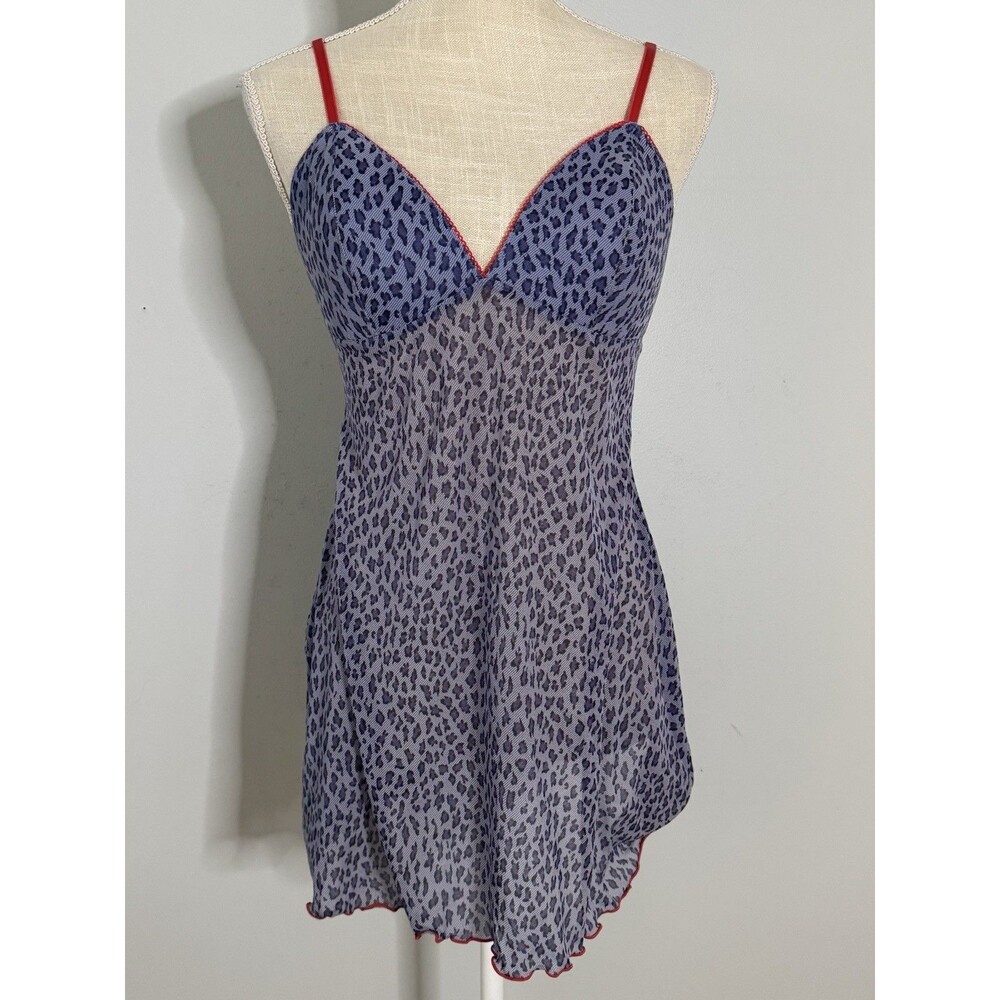 Vintage Victoria's Secret Blue Leopard Print Chemise Slip Dress Size Medium Y2K